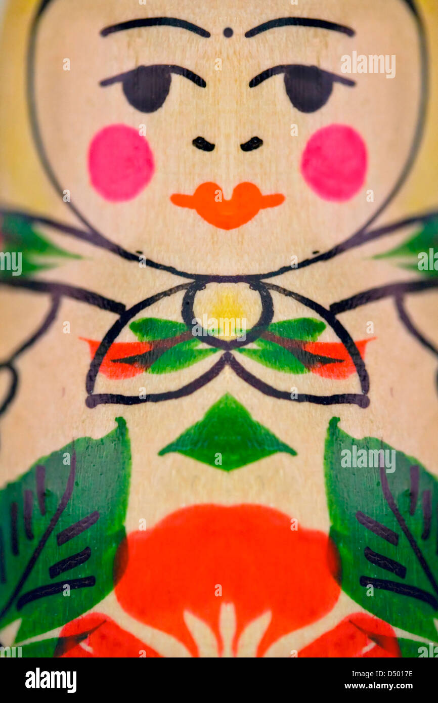 Detail des Gesichts eine Babuschka-Puppe Stockfoto