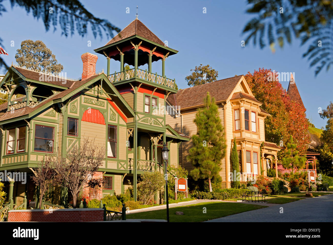 Bushyhead House und Sherman Gilbert House, viktorianische Architektur des Heritage Park, San Diego, Kalifornien, Stockfoto