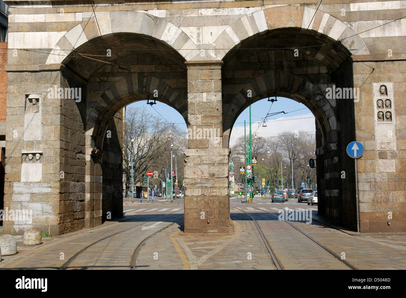 Italien. Mailand. Porta Nuova (neues Tor). Ursprünglich erbaut im 12. Jahrhundert. Im 19. Jahrhundert restauriert. Stockfoto