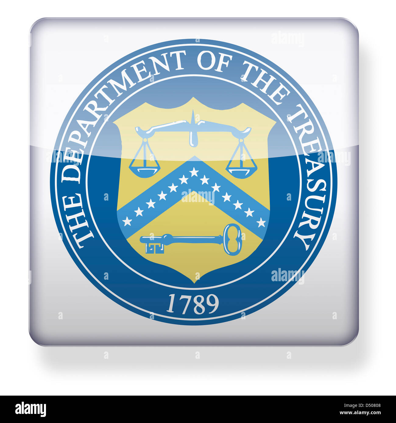 US Department of Treasury-Logo als ein app-Symbol. Clipping-Pfad enthalten. Stockfoto