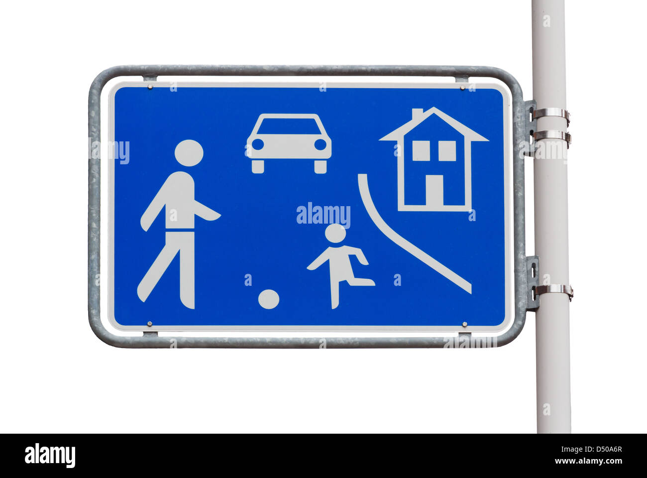 Homezone Eintrag Straßenschild auf weißem Hintergrund Stockfoto