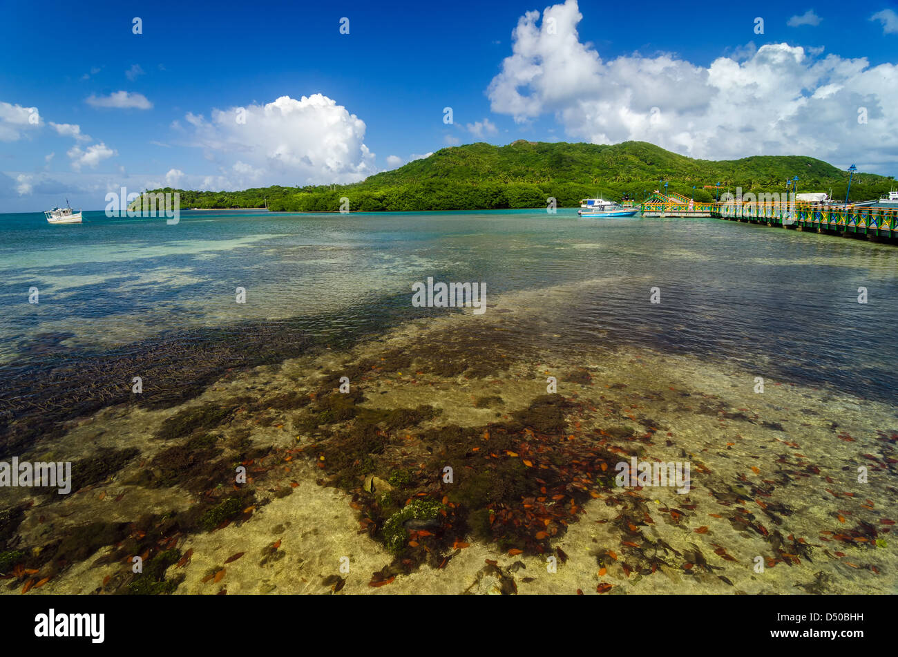 Brücke verbindet Santa Catalina Island, Insel Providencia in Kolumbien Stockfoto