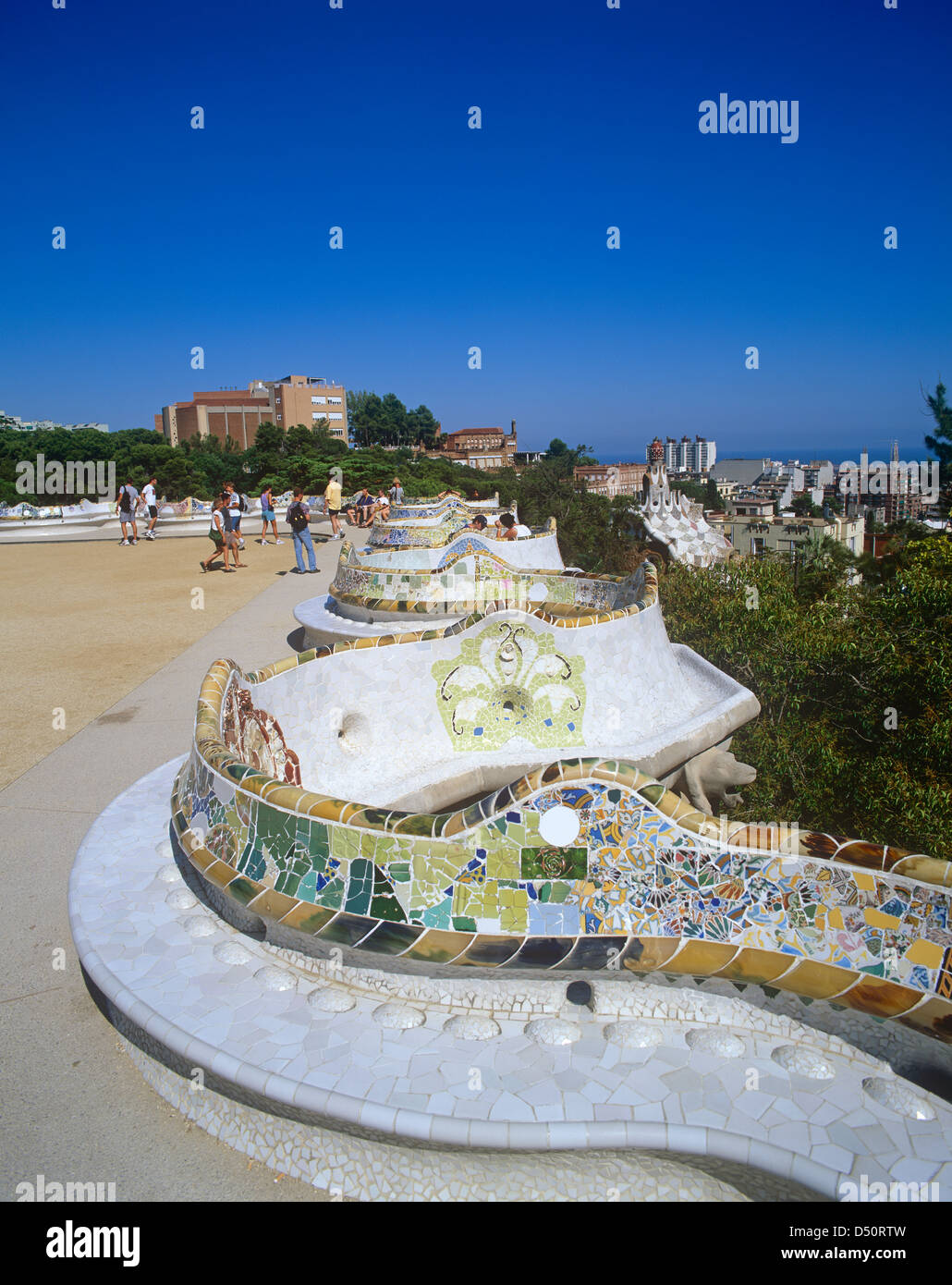 Parc Güell von Gaudi, Barcelona, Katalonien, Spanien entworfen Stockfoto