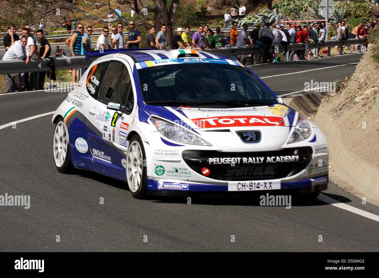 Craig Breen und Paul Nagle auf der Rally Islas Canarias 2013, in einen Peugeot 207 S2000 zu konkurrieren. Stockfoto
