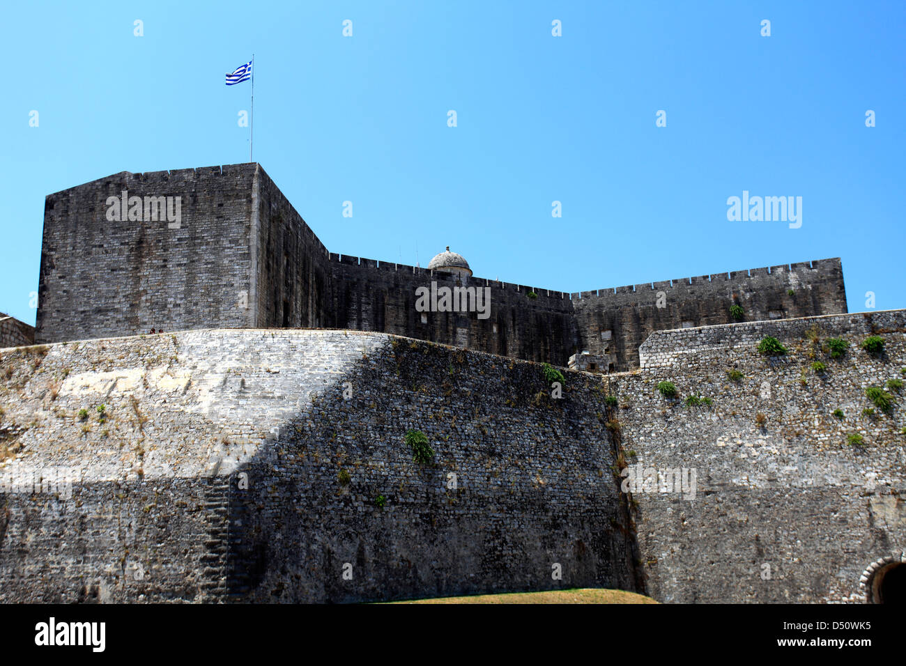Blick über die neue Festung (Neo Frourio), Korfu-Stadt, UNESCO-Weltkulturerbe-Stadt, Insel Korfu, Griechenland, Europa Stockfoto