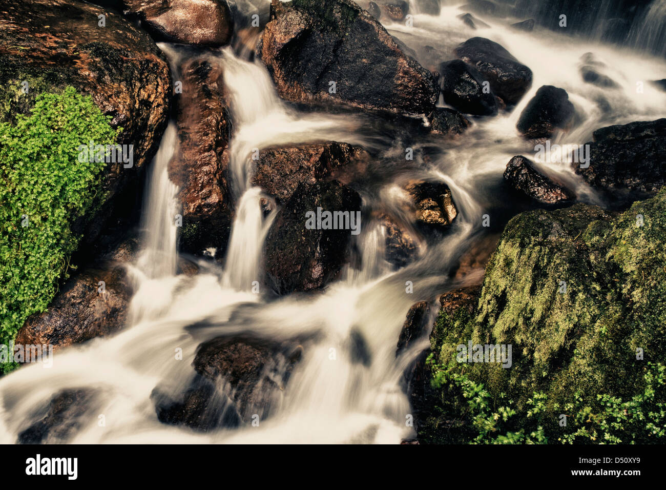 7 Wasserfälle Paramo von Chingaza in Kolumbien war einst ein Gebiet wo die Indigenas-Vorfahren Pagamentos Taten. Stockfoto