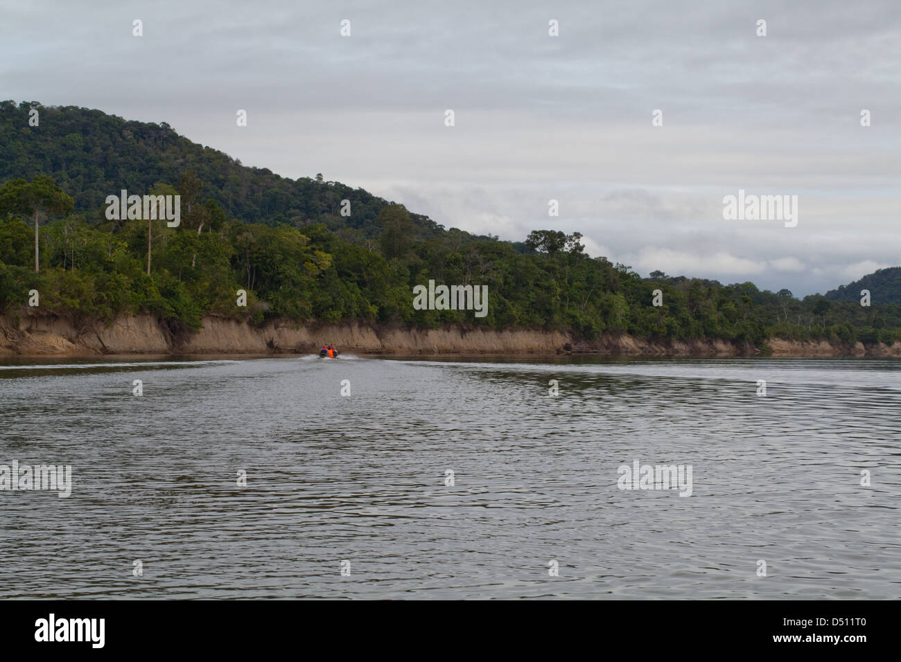 Fisch Fluss. Reisen mit dem Boot, abreisend Rewa Village und Eco-Lodge am Fluss Rewa. Norden Fisch, Guyana. Stockfoto