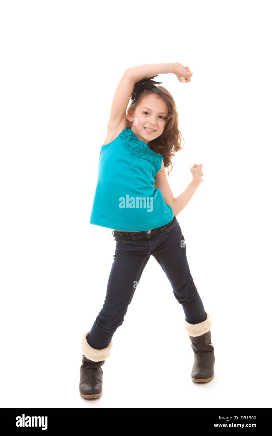 glücklich lächelnde Kind Mädchen tanzen Stockfoto