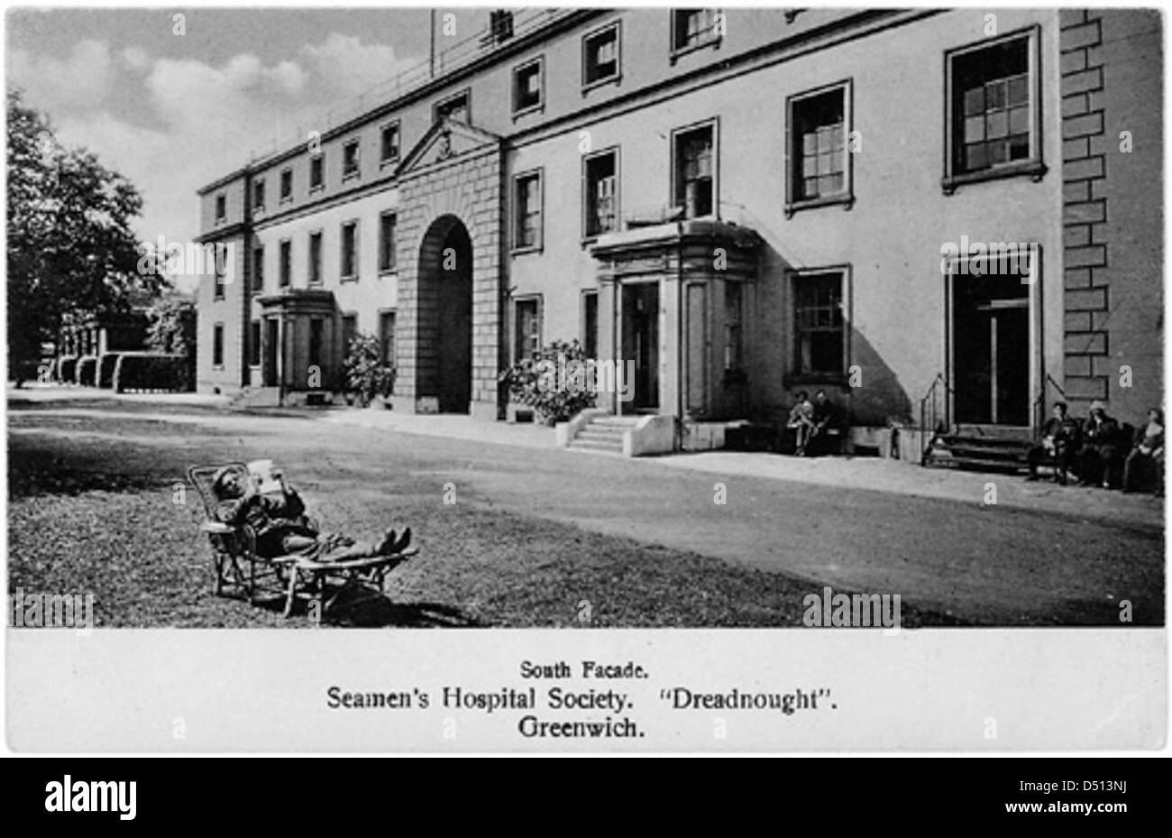 Das Dreadnought Seaman's Hospital in Greenwich diente als wichtige Gesundheitseinrichtung für Seeleute. Sie spielte eine wichtige Rolle in der maritimen Gesundheitsversorgung, da sie im 19. Jahrhundert Seeleute medizinisch versorgt. Stockfoto