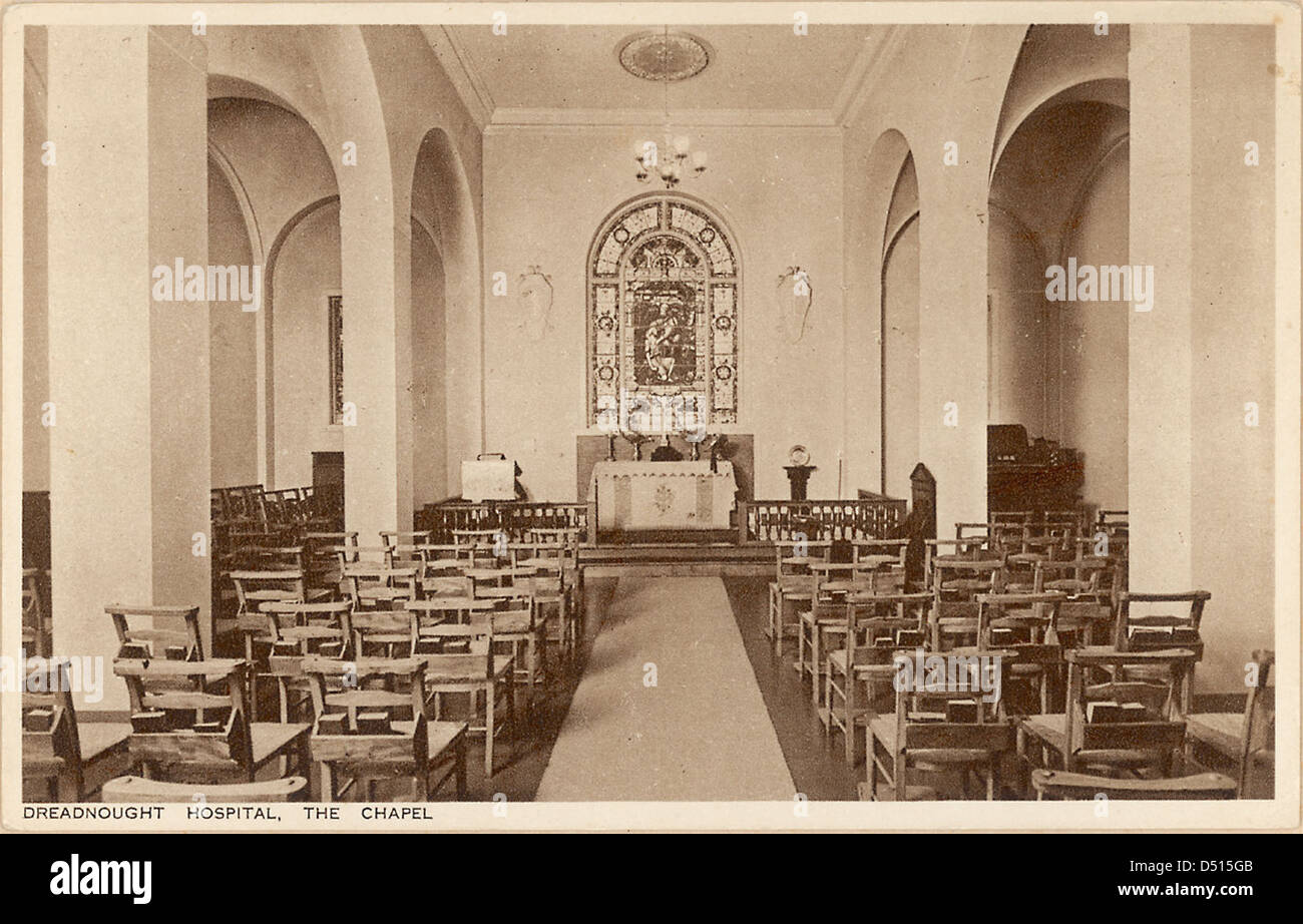 Ein Foto der Dreadnought Hospital Chapel in Greenwich, Teil des National Maritime Museum in Großbritannien. Die Kapelle hat eine historische Bedeutung in der britischen Marinegeschichte. Stockfoto