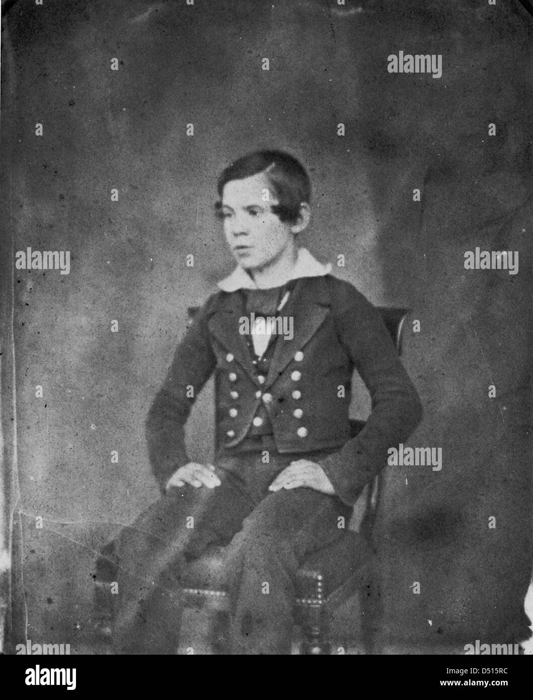 Ein nicht identifizierter Schüler der Royal Hospital School, der in diesem historischen Porträt erfasst wurde, ist Teil des umfangreichen Archivs des National Maritime Museum und bewahrt die britische maritime Geschichte. Stockfoto