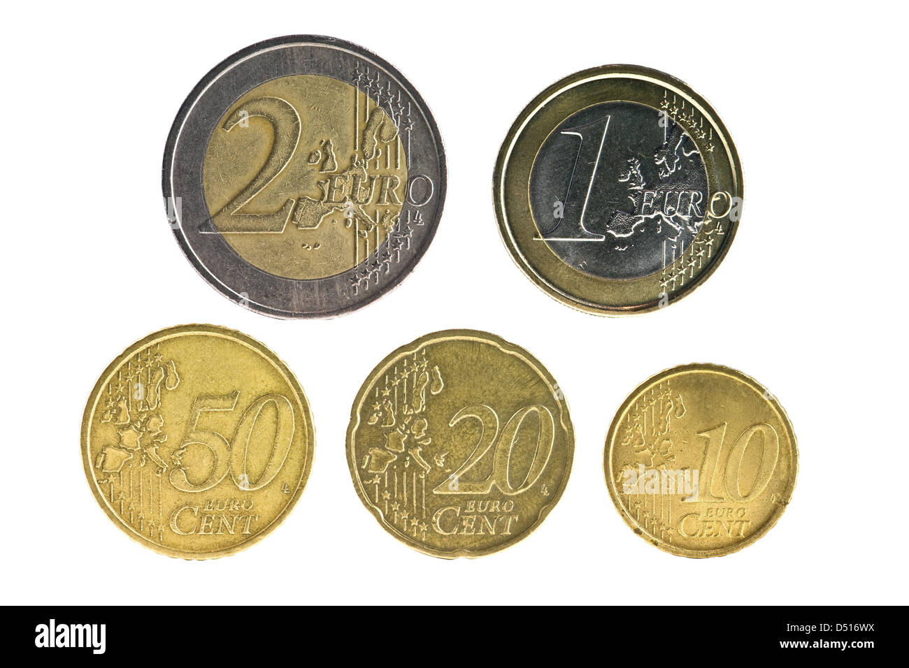 Euro-Münze isoliert auf weiss Stockfoto