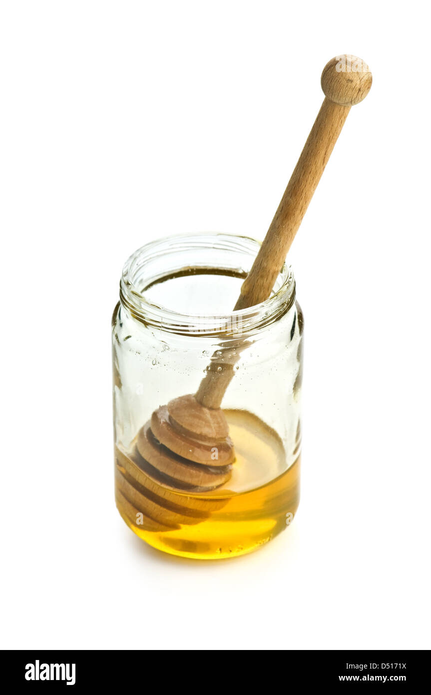 Honig im Glas isoliert Stockfoto