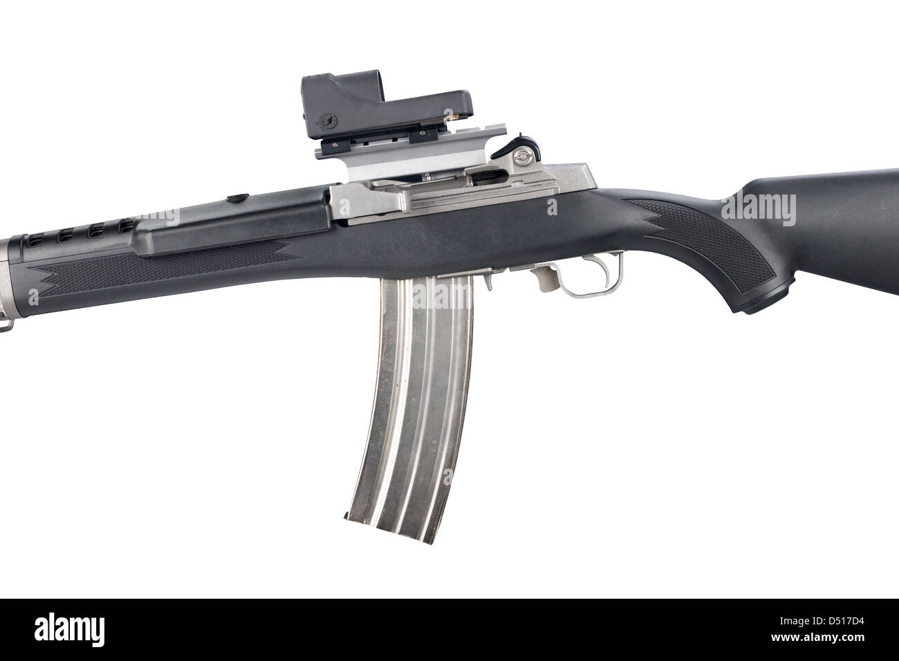 Ein Sturmgewehr über einen weißen Hintergrund für Waffenkontrolle Rückschlüsse und andere Waffe-Themen. Stockfoto