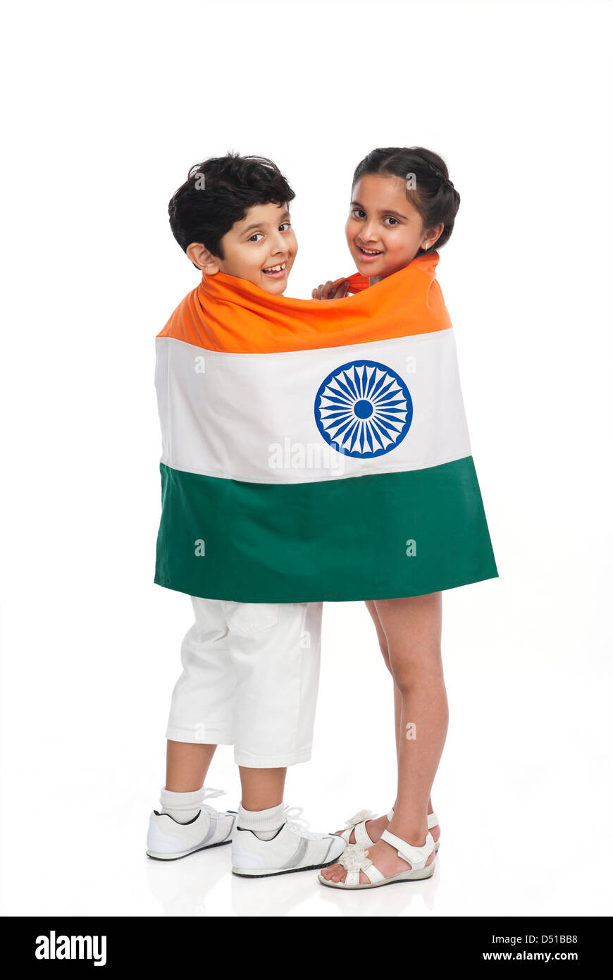 Kinder im indischen Flagge Stockfoto