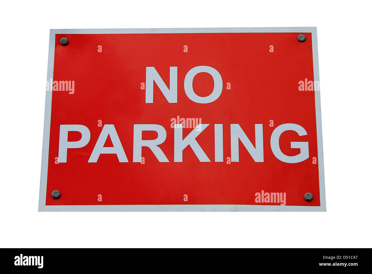 Rot, kein Parkplatz Zeichen auf einem weißen Hintergrund isoliert. Stockfoto