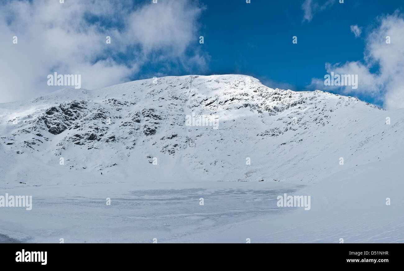 Skalen Tarn und scharfe Kante, Blencathra im Schnee Stockfoto