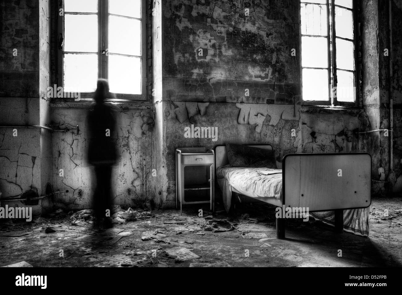 Italien. Zimmer im verlassenen psychiatrischen Krankenhaus Stockfoto