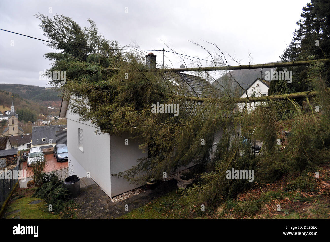 Gebrochenen Baume Liegen Auf Einem Haus In Kordel Bei Trier