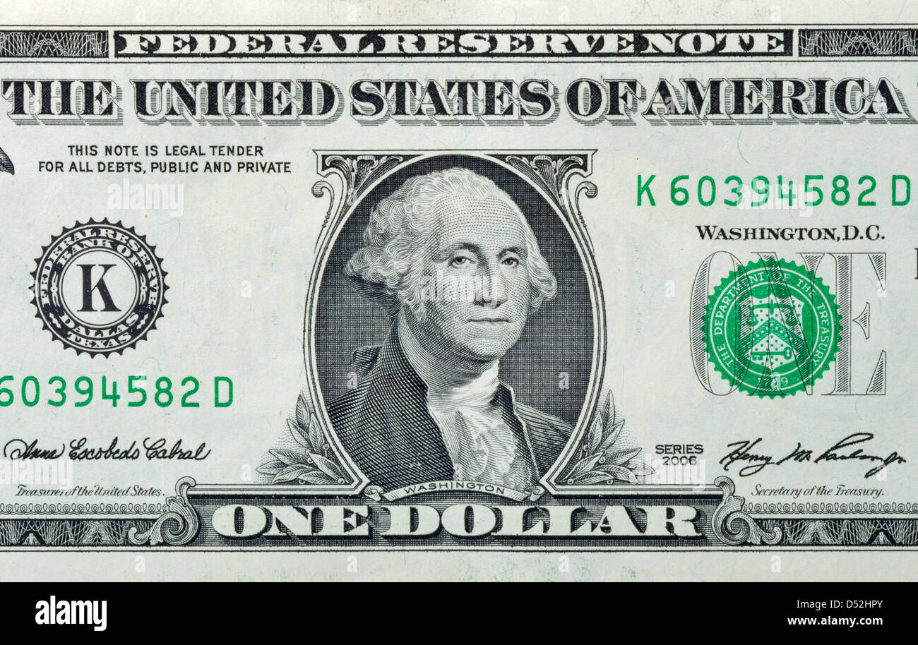 Teilansicht eines USA 1 Dollar Bill zeigt Porträts von George Washington Stockfoto