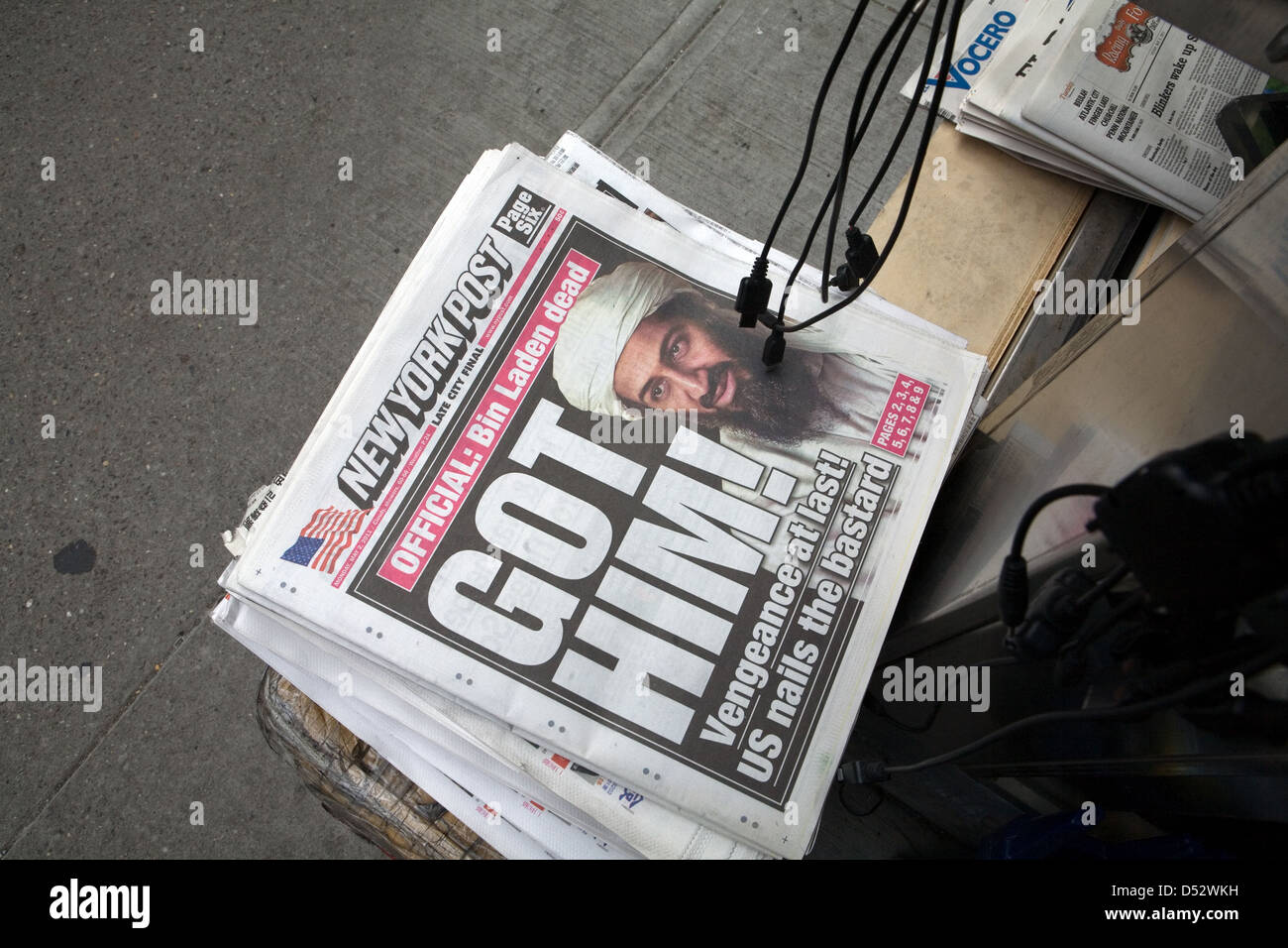New York City, Vereinigte Staaten, Schlagzeile den Tod von Osama Bin Laden auf der New York Post Stockfoto