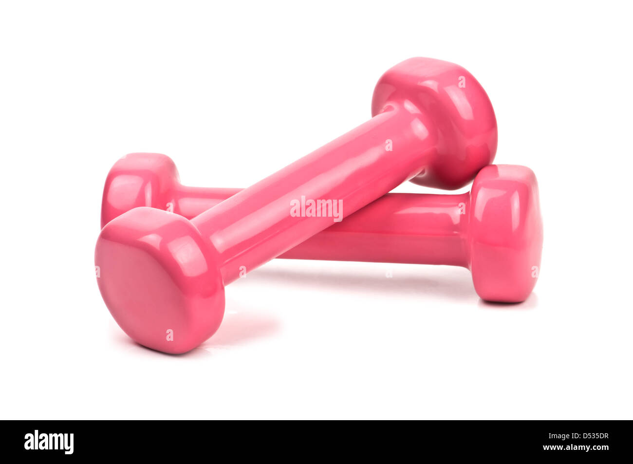 Rosa Hanteln isoliert auf weiss Stockfoto
