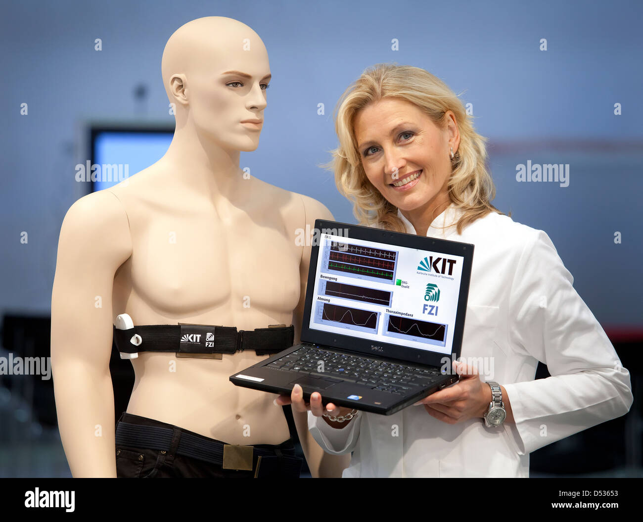 Düsseldorf, Deutschland, nicht-invasive ECG zur permanenten Überwachung auf der Medica Stockfoto