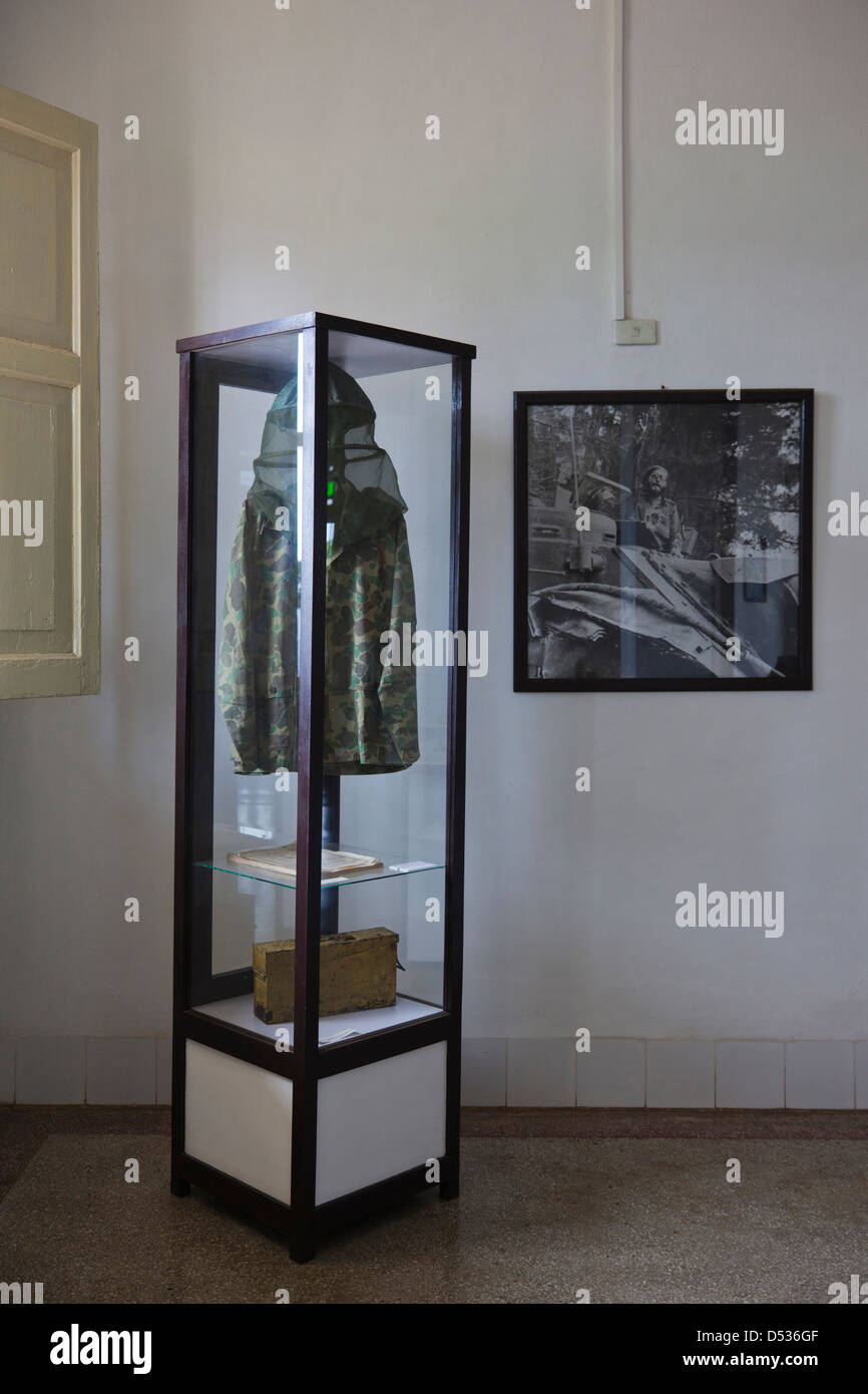 Kuba, Varadero, Zentralaustralien, Museo De La Comandancia. Militärische Strapazen mit Anti-Moskito-Netz. Stockfoto