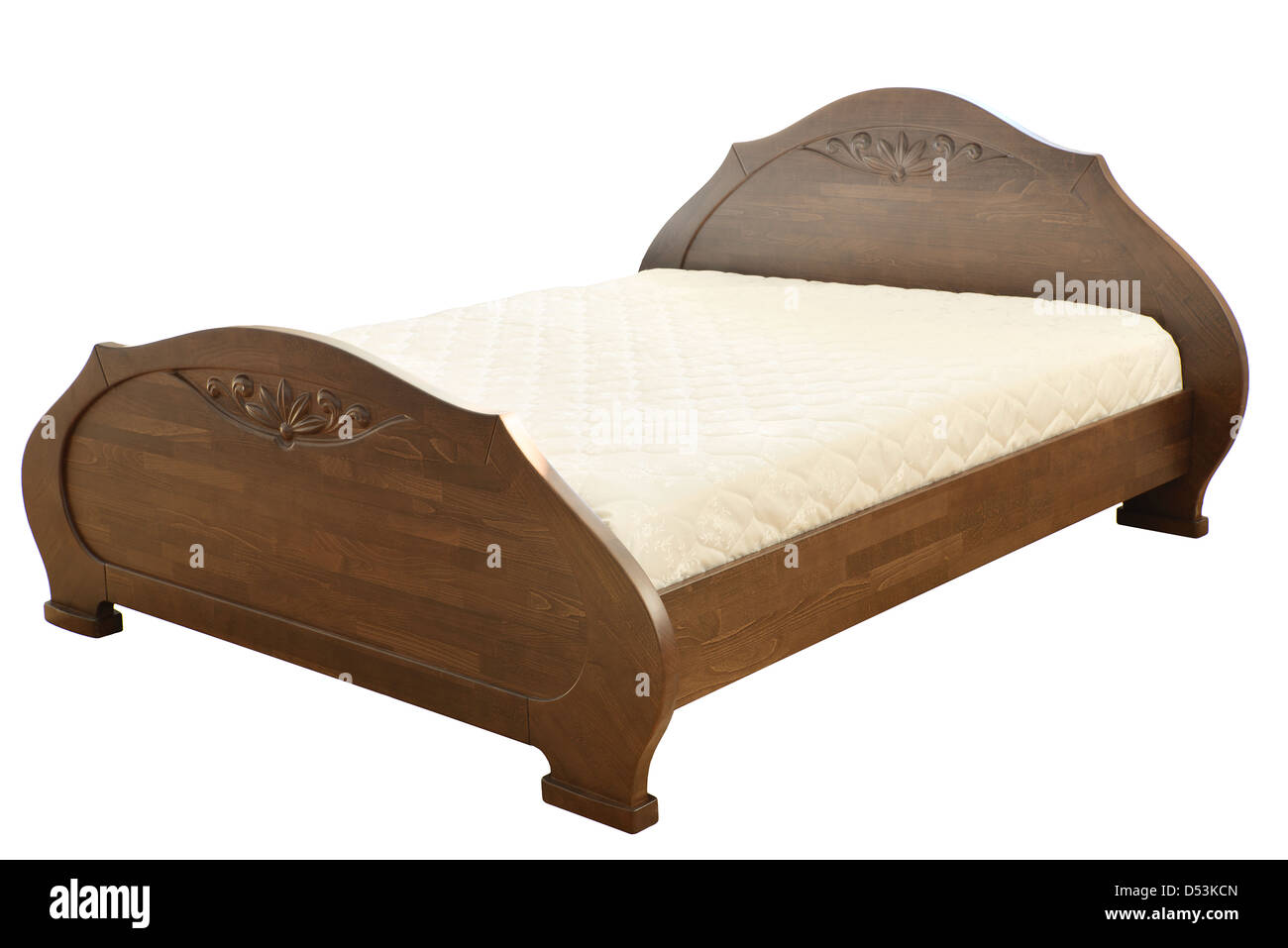 Bett, isoliert auf weiss Stockfoto