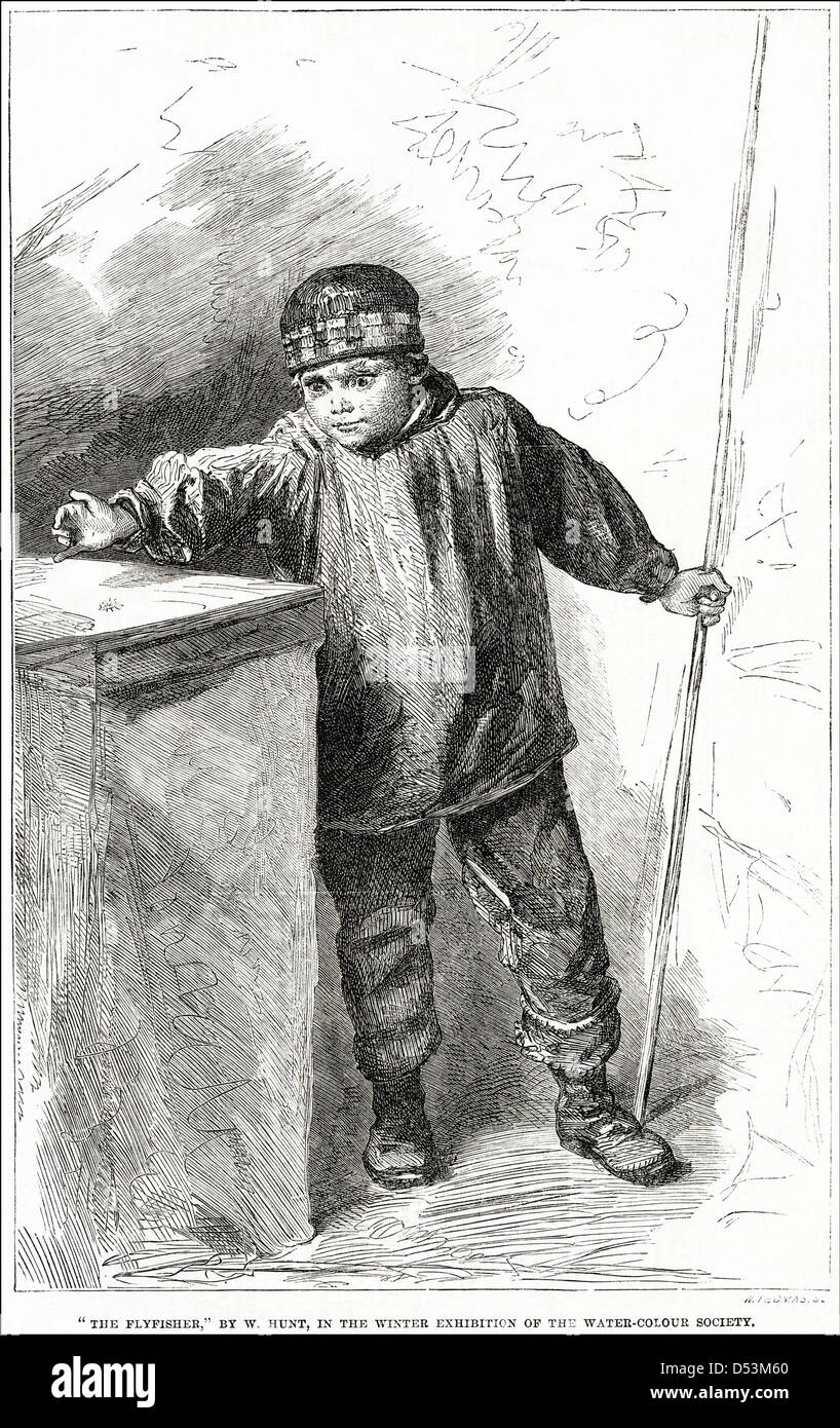 Viktorianische Holzschnitt Gravur "Der Fliegenfischer" des Künstlers William Holman Hunt 1827 - 1910 Stockfoto