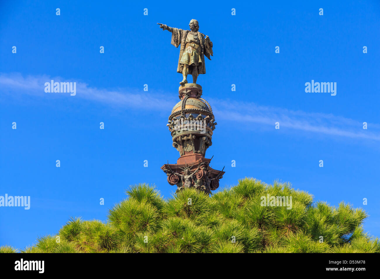 Spitze der Kolumbus-Denkmal, Barcelona, Spanien Stockfoto