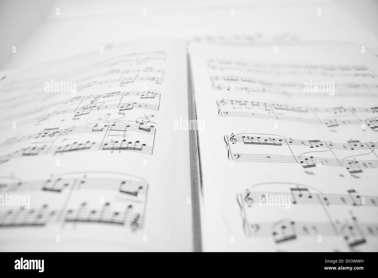 Notenblatt für Klavier Stockfoto