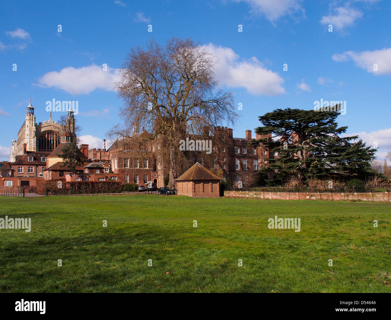 Eaton College Kapelle Rückansicht und umliegende Gebäude und Gelände. Stockfoto