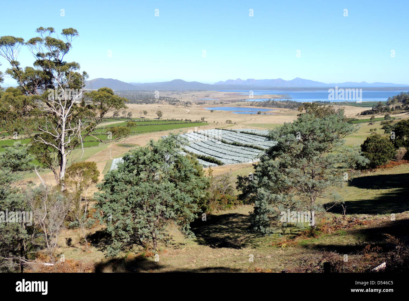 MAUSER LAGUNE IMPORTANT BIRD AREA. Fernsicht auf die Feuchtgebiete im Osten Tasmaniens in der Nähe von Bicheno. Foto Tony Gale Stockfoto