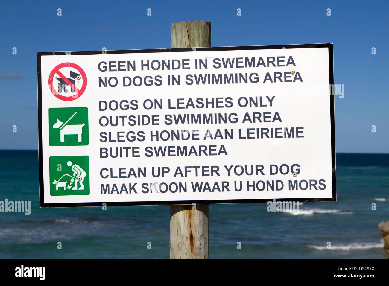 Regeln für Hunde am Strand. Stockfoto