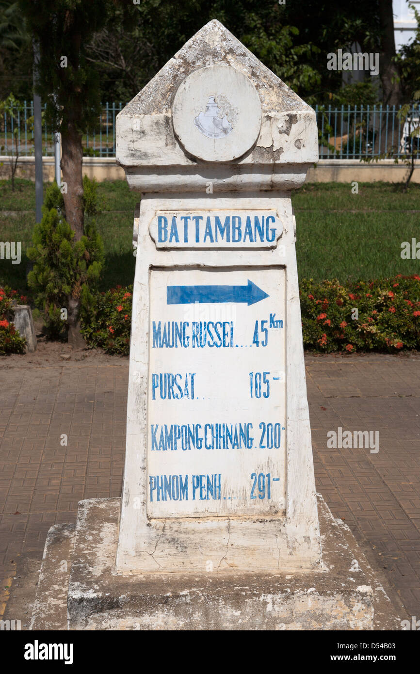 Kilometer Marker Zeichen Battambang Stockfoto