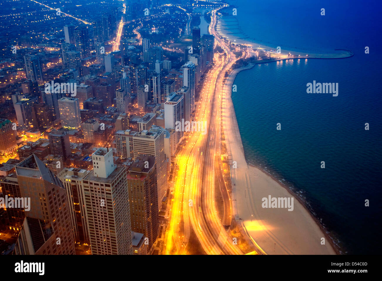 Chicago und Lake Michigan aus dem 94. Stockwerk des John Hancock Building, Chicago, Illinois Stockfoto