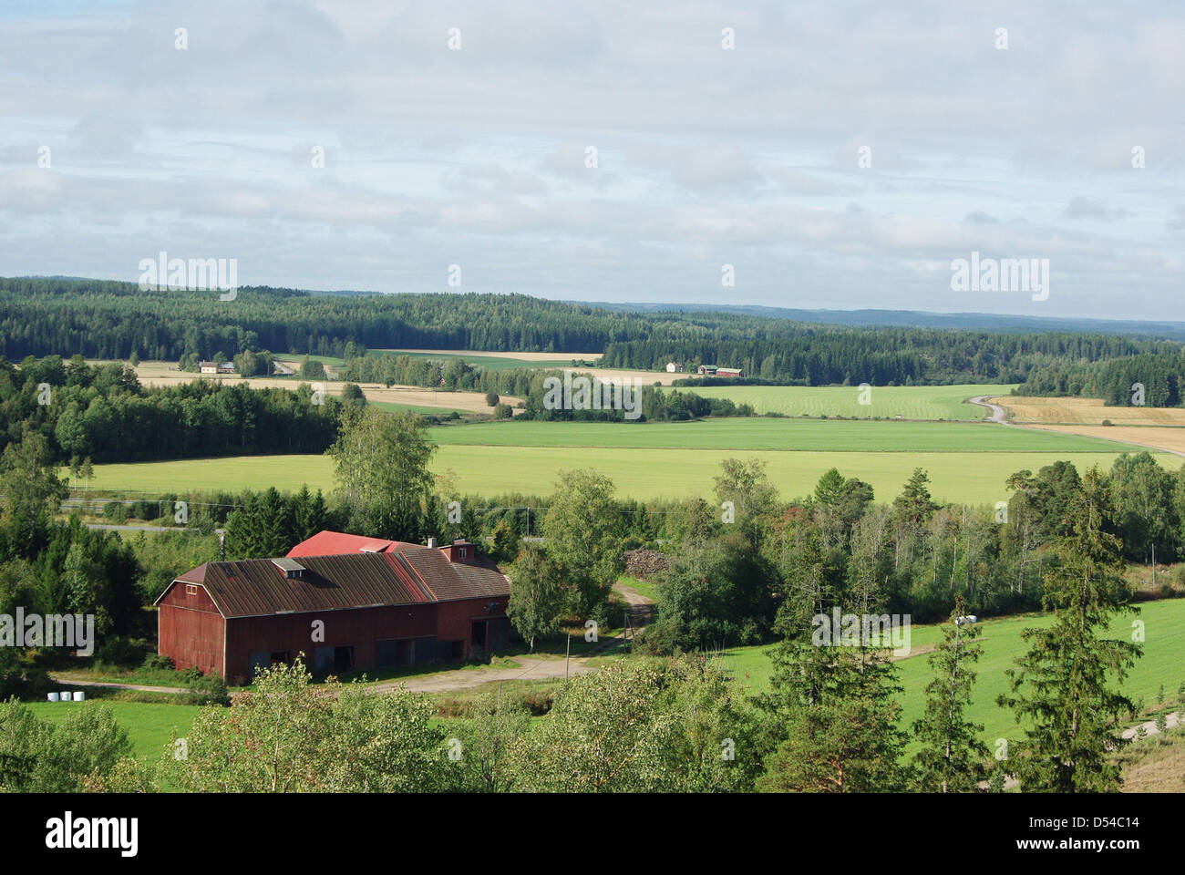 Landschaft im Sommer in Finnland, einen Blick über die Felder von Hakoinen Burg. Stockfoto