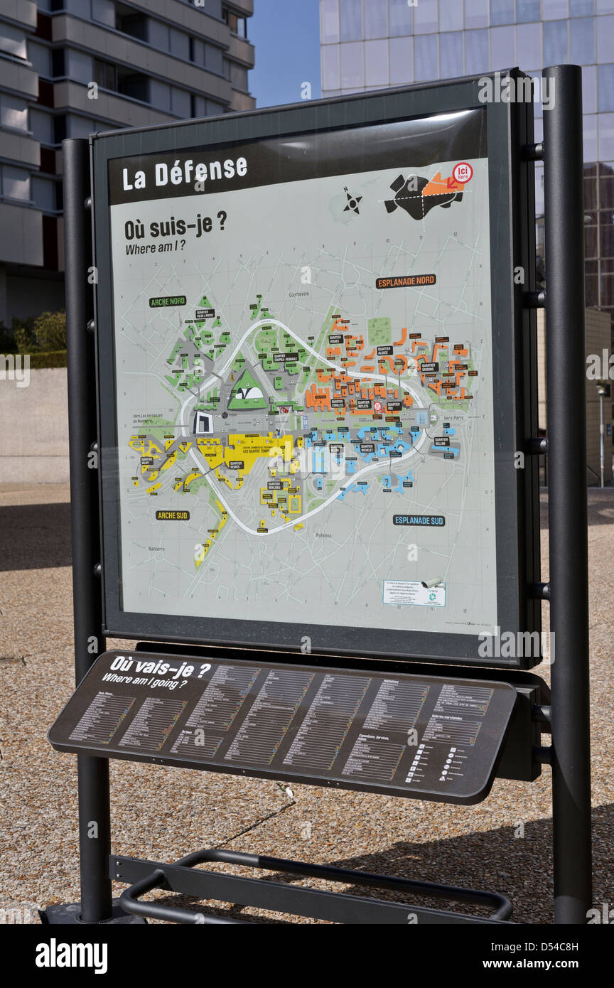 Karte des Geschäftsviertels La Défense, Paris, Frankreich. Stockfoto