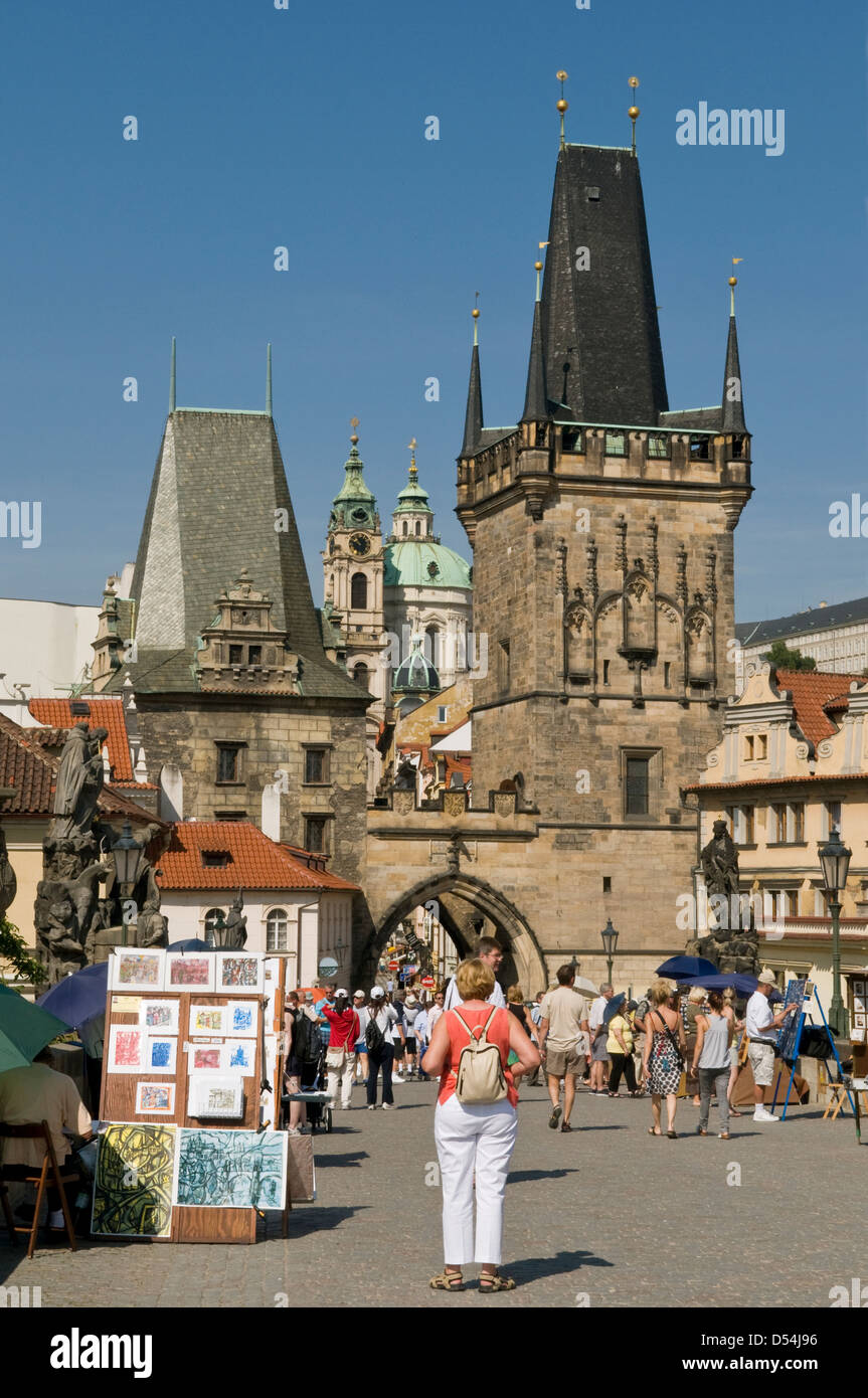 Westende der Karlsbrücke, Prag, Tschechische Republik Stockfoto