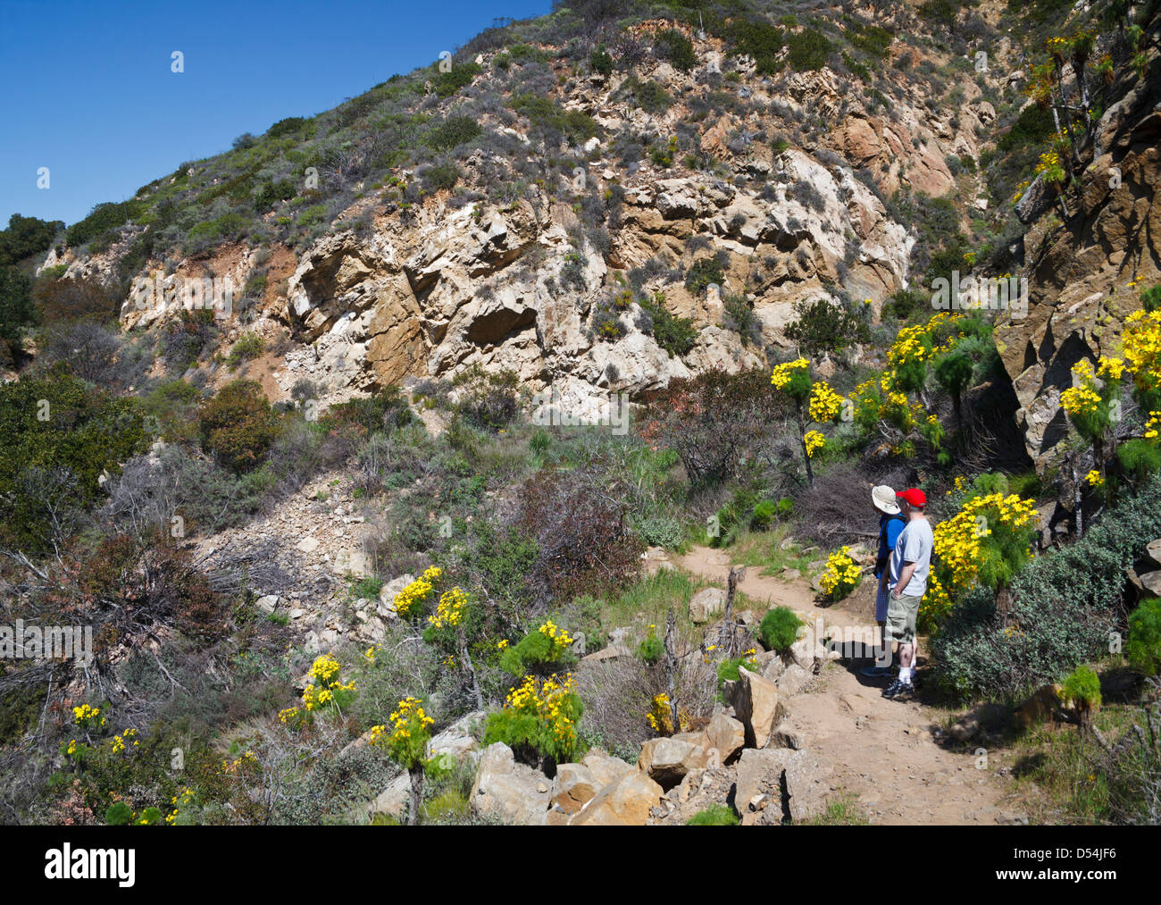 Wanderer genießen Sie Blick entlang der La Jolla Canyon Trail im Point Magu State Park in Süd-Kalifornien Stockfoto