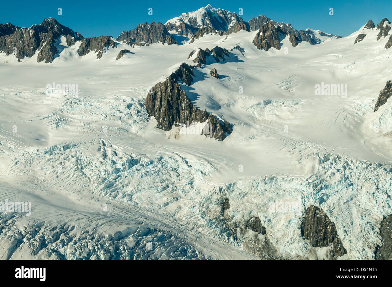 Spitze der Fox Gletscher, Südalpen, Westland, Neuseeland Stockfoto