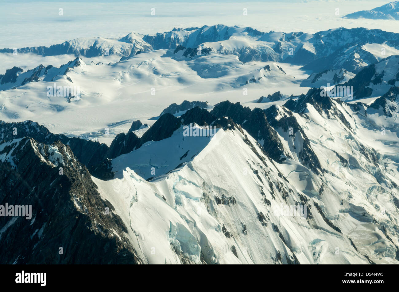 Luftbild der Südalpen, Westland, Neuseeland Stockfoto