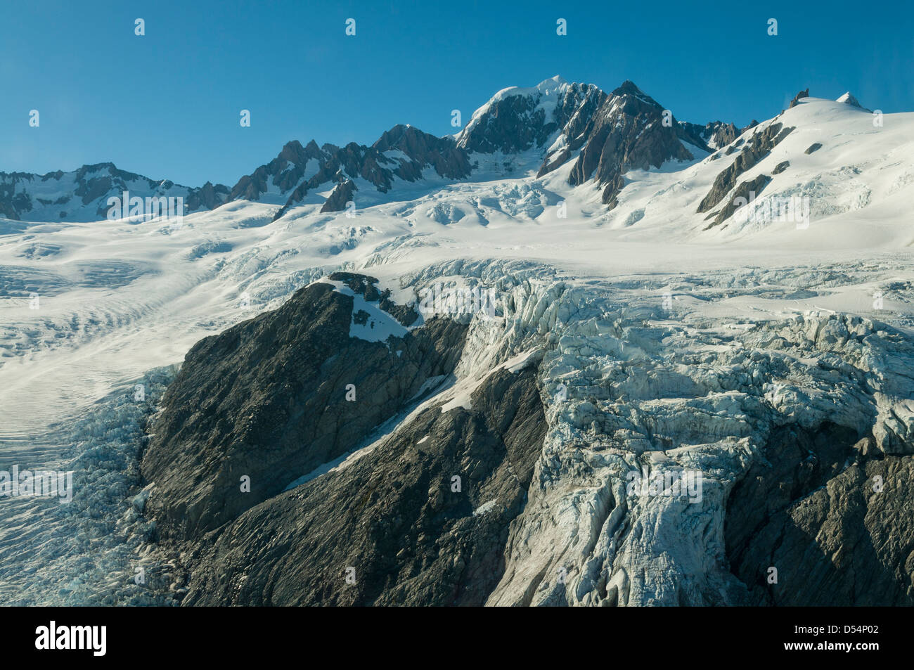 Antenne der Franz Josef Gletscher, Südalpen, Westland, Neuseeland Stockfoto