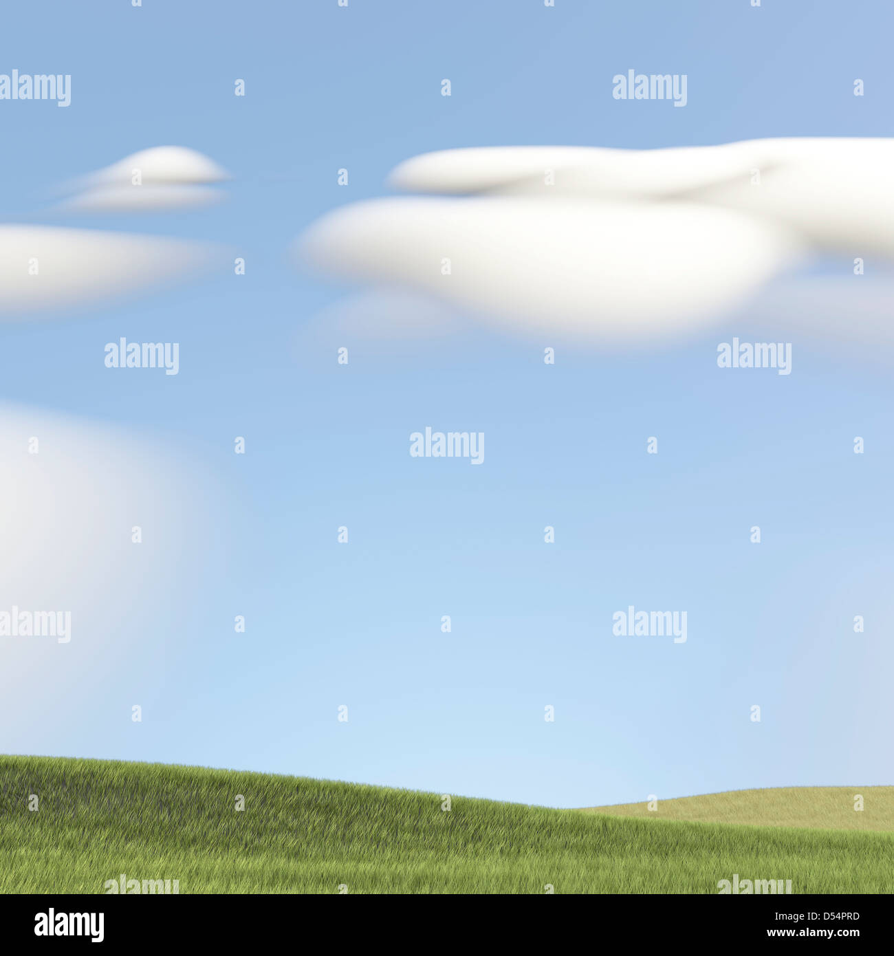 Gruppe-Wolken am blauen Himmel und grün Stockfoto