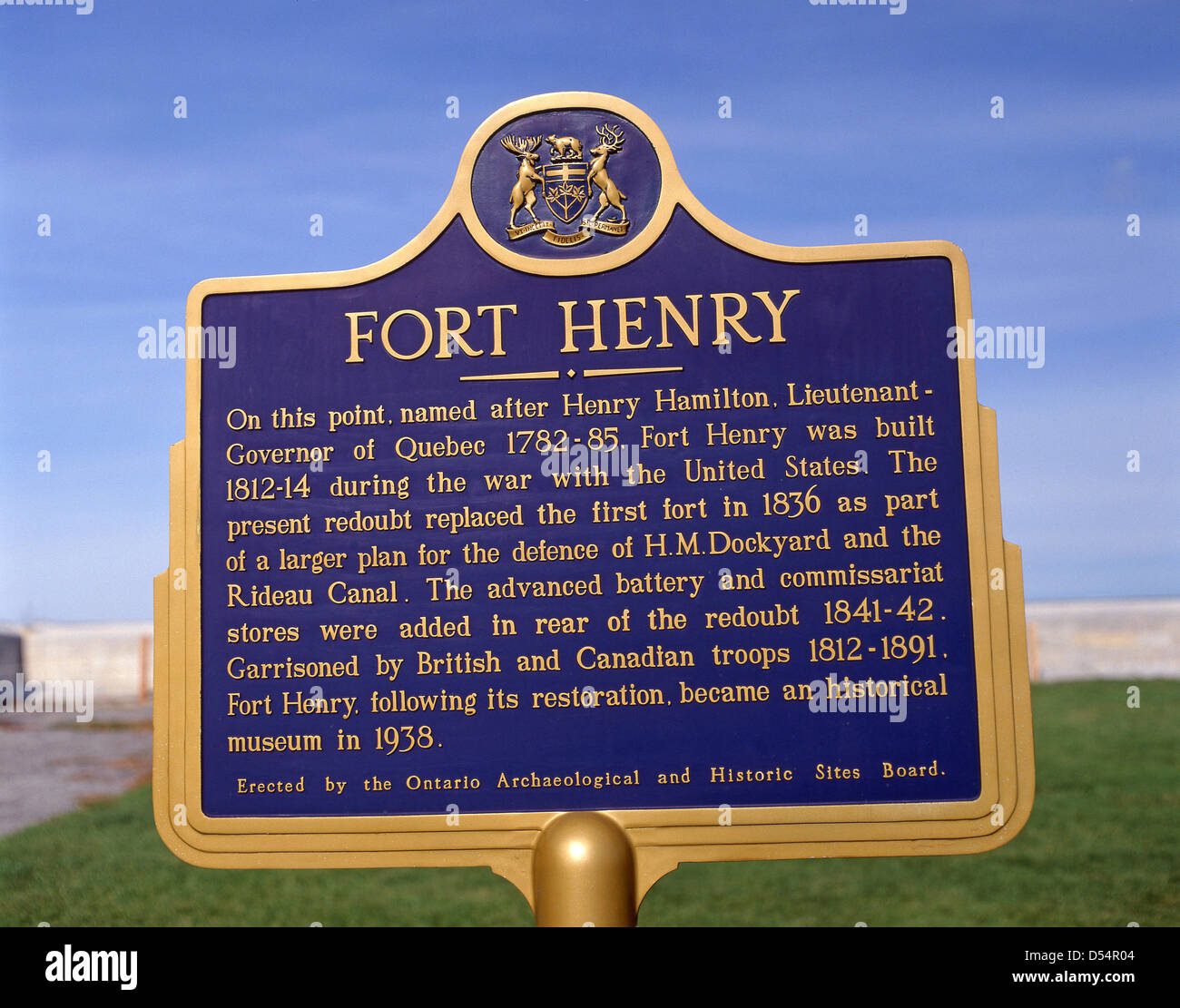Schild am Fort Henry National Historic Site, Punkt Henry, Kingston, Ontario-See, die großen Seen, Provinz Ontario, Kanada Stockfoto
