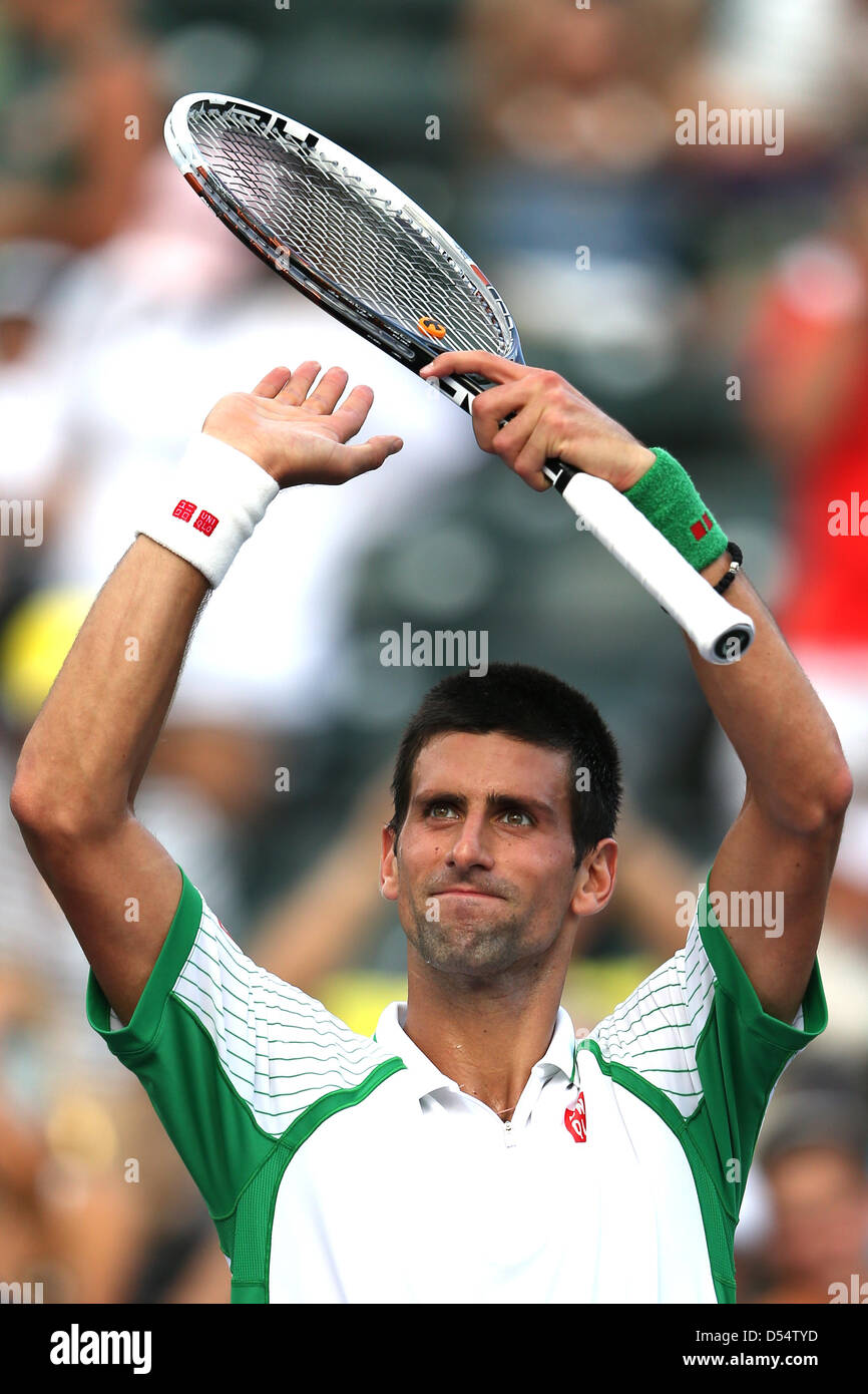 Miami, Florida, USA. 24. März 2013. Novak Djokovic Serbien feiert Sieg bei den Sony Open 2013. Bildnachweis: Mauricio Paiz / Alamy Live News Stockfoto