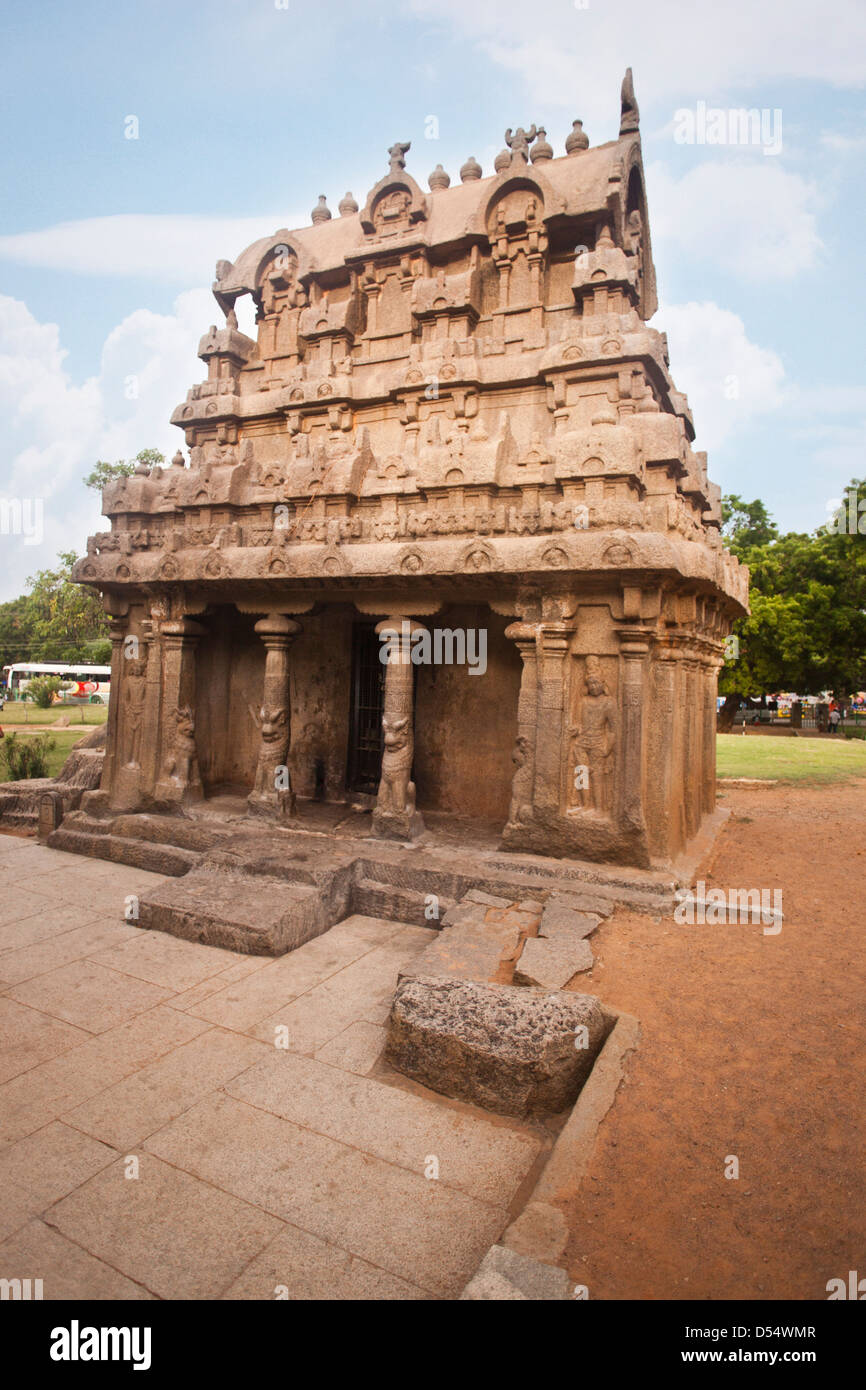 Antike Ganesh Ratha Tempel in Mahabalipuram, Kanchipuram Bezirk, Tamil Nadu, Indien Stockfoto