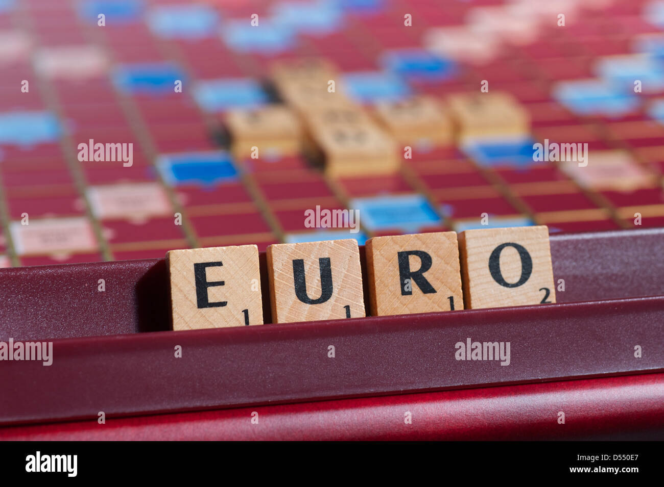 Hamburg, Deutschland, Scrabble Buchstaben bilden das Wort EURO Stockfoto