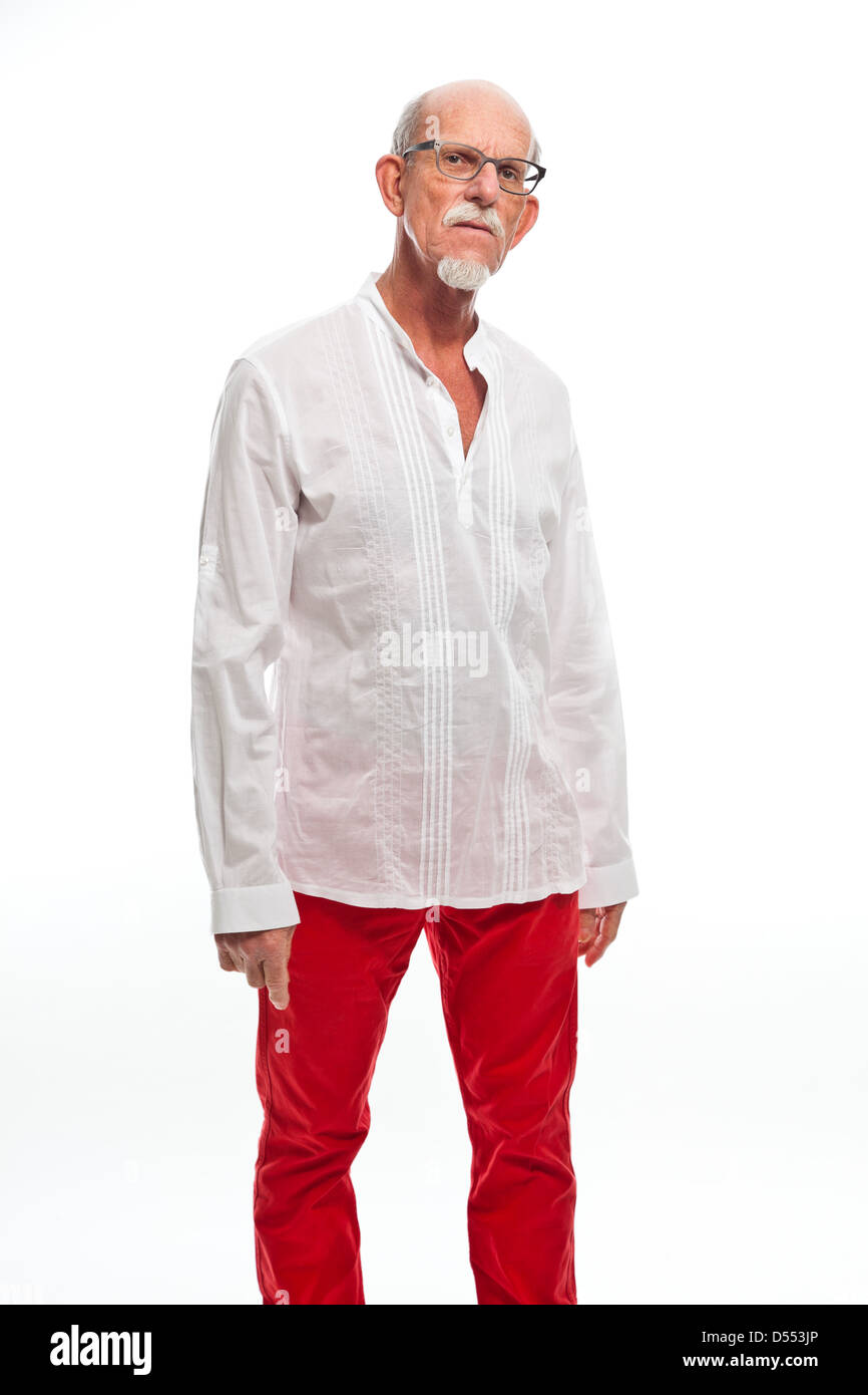Spirituelle senior Mann mit Brille. Isoliert auf weiss. Stockfoto